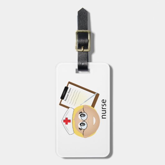 Verpleegkundige met medische klembord en thermomet bagagelabel (Voorkant verticaal)