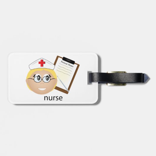 Verpleegkundige met medische klembord en thermomet bagagelabel (Achterkant horizontaal)
