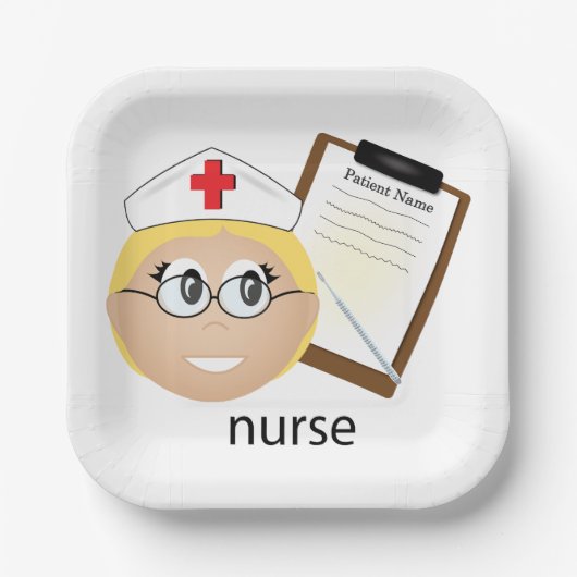 Verpleegkundige met medische klembord en thermomet papieren bordje (Voorkant)