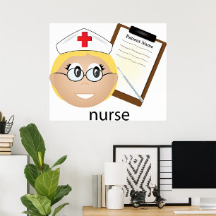 Verpleegkundige met medische klembord en thermomet poster