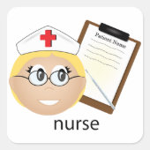 Verpleegkundige met medische klembord en thermomet vierkante sticker (Voorkant)