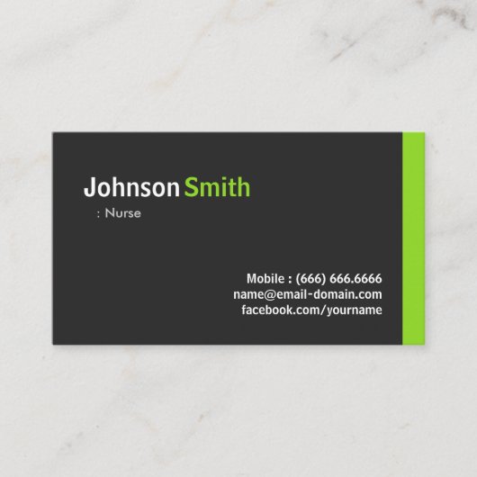 Verpleegkundige - Modern minimalistisch groen Visitekaartje (Voorkant)