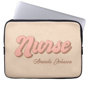 Verpleegkundige naam Retro Pink Brown Tan geperson Laptop Sleeve