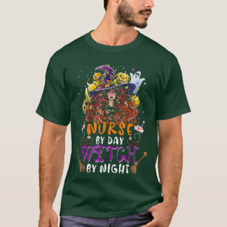 Verpleegkundige per dag heks van nacht grappige st t-shirt