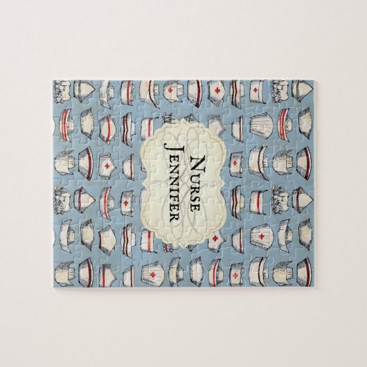 verpleegkundige Petten op blauwe monogram naam Legpuzzel (Horizontaal)