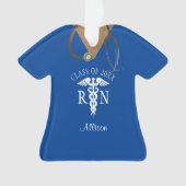 Verpleegkundige RN Afstuderen Blauwe Scrub Bovenst Ornament (voorkant)
