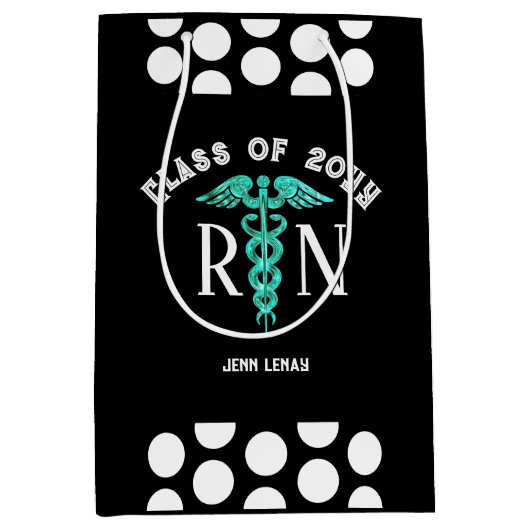 Verpleegkundige RN Afstuderen Zwart Wit Gepersonal Medium Cadeauzakje (Voorkant)