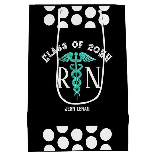Verpleegkundige RN Afstuderen Zwart Wit Gepersonal Medium Cadeauzakje (Achterkant)
