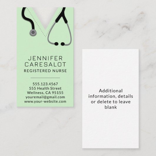 Verpleegkundige RN, LVN, LPN, Visitekaartje van de (Voorkant / Achterkant)