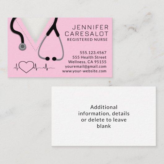 Verpleegkundige RN, LVN, LPN, Visitekaartje van de (Voorkant / Achterkant)