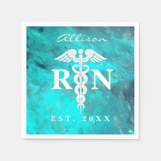 Verpleegkundige RN Turquoise Marmer Custom Graduat Servet (Voorkant)