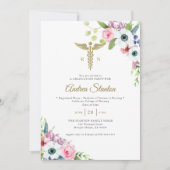 Verpleegkundige School Afstuderen Caduceum Floral  Kaart (Voorkant)