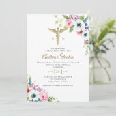 Verpleegkundige School Afstuderen Caduceum Floral  Kaart (Staand voorkant)