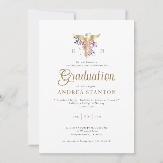 Verpleegkundige School Afstuderen Caduceum Rozen C Kaart (Voorkant)