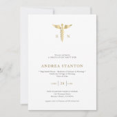 Verpleegkundige School Afstuderen Faux Gold Caduce Kaart (Voorkant)