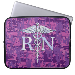 Verpleegkundige Silver Caduceus Roze Camouflage Laptop Sleeve