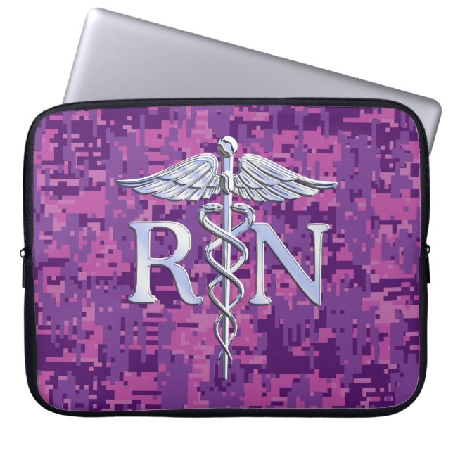 Verpleegkundige Silver Caduceus Roze Camouflage Laptop Sleeve (Voorkant)