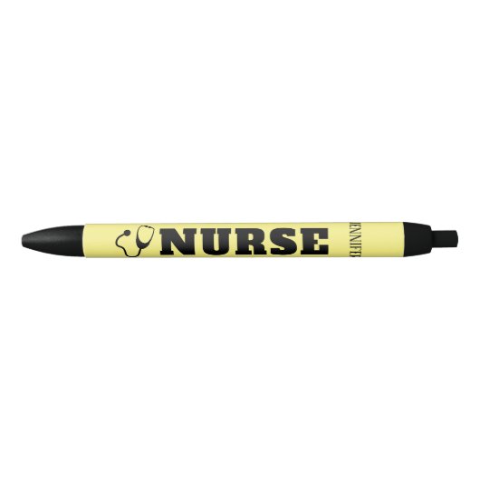 Verpleegkundige Stethoscoop Pastel Yellow Personal Zwarte Inkt Pen (Voorkant)