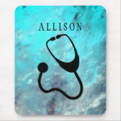 Verpleegkundige Stethoscoop Turquoise Marble Custo Muismat (Voorkant)