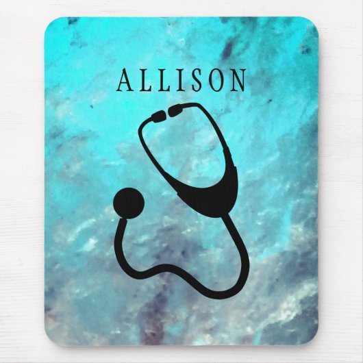 Verpleegkundige Stethoscoop Turquoise Marble Custo Muismat (Voorkant)