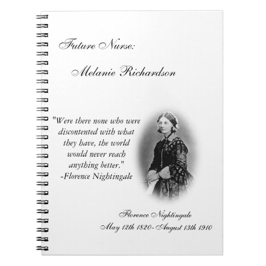 Verpleegkundige student-met Florence Nightingale c Notitieboek (Voorkant)