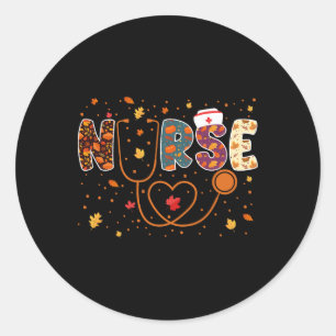 Verpleegkundige Thanksgiving Day Stethoscoop Herfs Ronde Sticker
