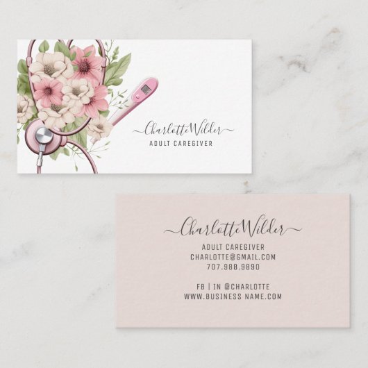 Verpleegkundige Verzorger Bloemen Stethoscoop Ther Visitekaartje (Voorkant / Achterkant)