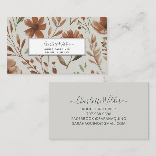 Verpleegkundige verzorger geschilderd bloemige Kaa Visitekaartje (Voorkant / Achterkant)