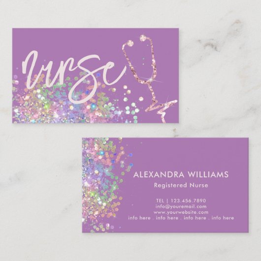 Verpleegkundige Verzorger Holografische Glitter Pa Visitekaartje (Voorkant / Achterkant)