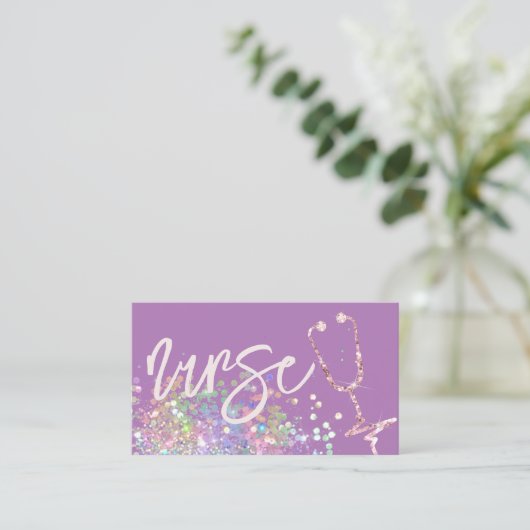 Verpleegkundige Verzorger Holografische Glitter Pa Visitekaartje (Staand voorkant)