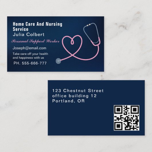 Verpleegkundige Verzorger Modern blauw Medische QR Visitekaartje (Voorkant / Achterkant)