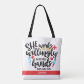 Verpleegkundige werkt bewust haar handwerkwoorden  tote bag (Achterkant)