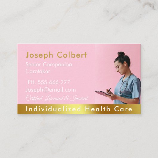 Verpleegkundige Zorgverlener Modern Roos Goud Medi Visitekaartje (Voorkant)