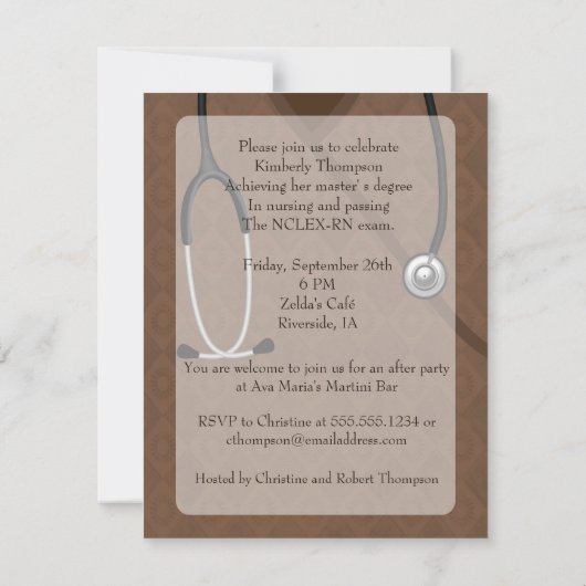 Verpleegkundigen Afstuderen Uitnodiging in Browns (Achterkant)