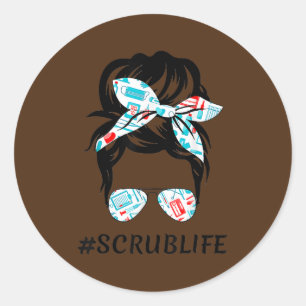 Verpleegkundigen Bun Hair Hashtag Scrub Woman Life Ronde Sticker