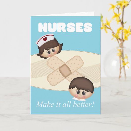 Verpleegkundigen Dag met Band Aid & Twee Verpleegk Kaart (Gele Bloem)