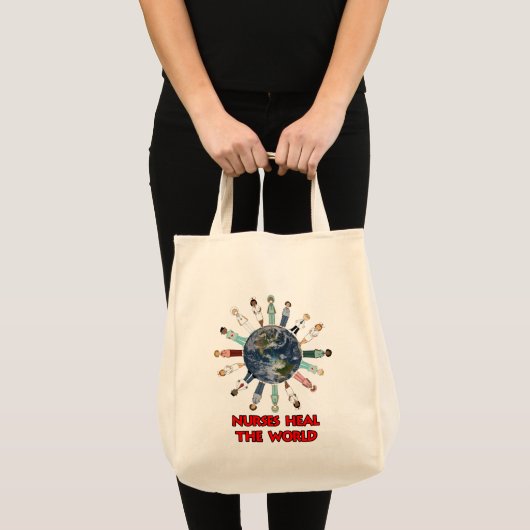 Verpleegkundigen Draaien de Wereld Rode Tekst en h Tote Bag (Voorkant (product))