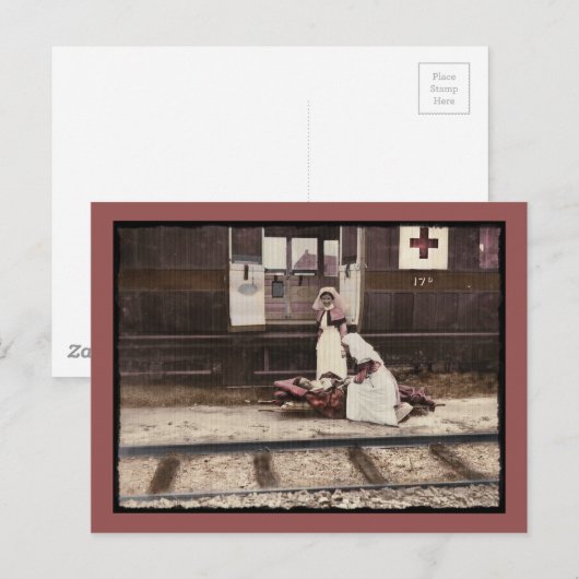 Verpleegkundigen en gewonden op treinstation briefkaart (Voorkant / Achterkant)