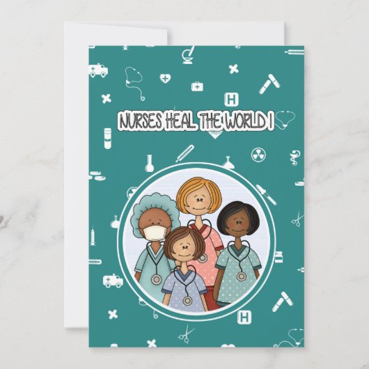 Verpleegkundigen genezen de wereld. Verpleegkundig Bedankkaart (Voorkant)