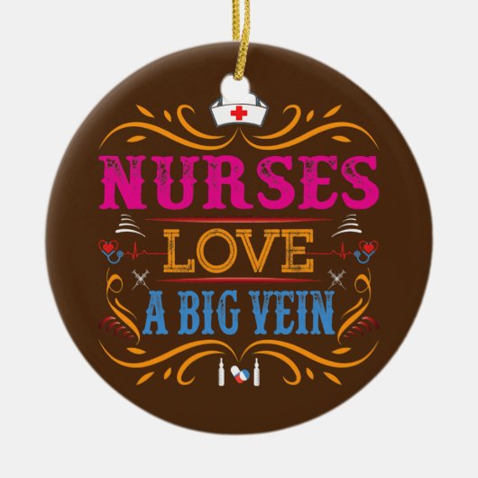 Verpleegkundigen houden van een grote veer grappig keramisch ornament (Voorkant)