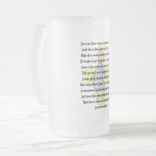 Verpleegkundigen, ouderen en verzorgingsartikelen  matglas bierpul (Voorkant links)