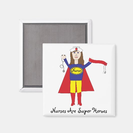Verpleegkundigen Super Heroes (Brunette) Magneet (Voorkant / Achterkant)