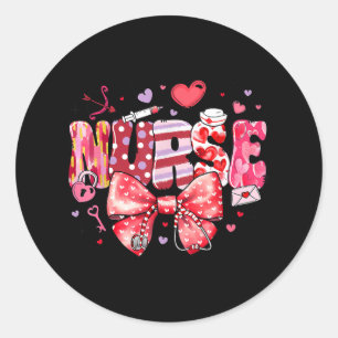 Verpleegkundigen Valentijnsdag Hart Bow Stethoscoo Ronde Sticker