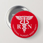 Verpleegkundigen Week/Dag, witte caduceus RN Ronde Button 7,6 Cm (Voorkant /achterkant)