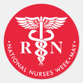 Verpleegkundigen Week/Dag, witte caduceus RN Ronde Sticker