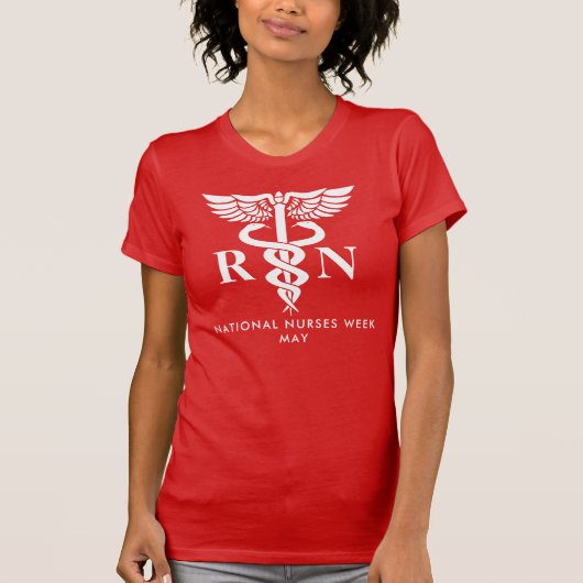 Verpleegkundigen Week/Dag, witte caduceus RN T-shirt (Voorkant)