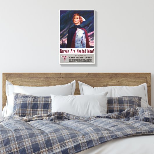 Verpleegkundigen zijn nu nodig -  WWII-Poster Canvas Afdruk (Insitu (Slaapkamer))
