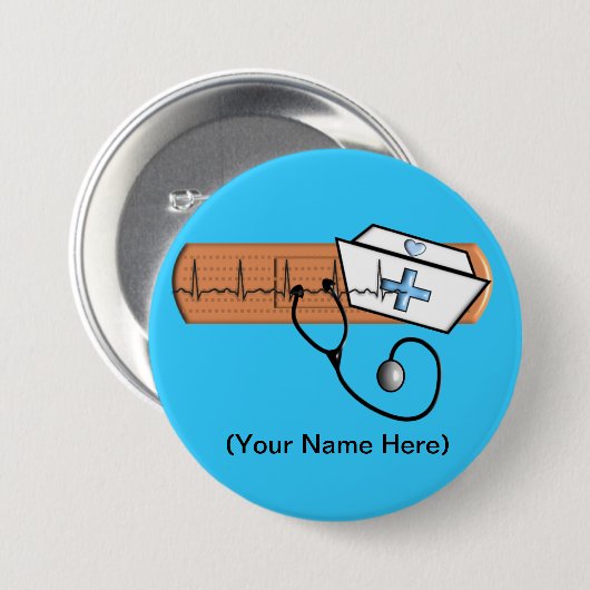Verpleegnaadbadge (Jouw naam toevoegen) BLUE Ronde Button 7,6 Cm (Voorkant /achterkant)