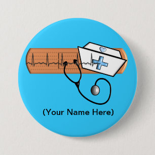 Verpleegnaadbadge (Jouw naam toevoegen) BLUE Ronde Button 7,6 Cm