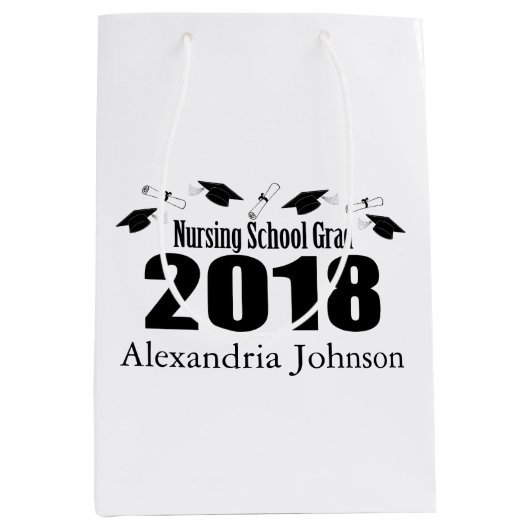 Verpleegschool 2018 Afstuderen Gift Bag (zwart Pet Medium Cadeauzakje (Voorkant)